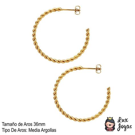 Aros Baño Oro Amarillo 18k Media Argolla Entorchado L-3