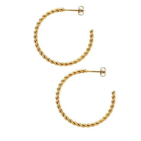 Aros Baño Oro Amarillo 18k Media Argolla Entorchado L-0