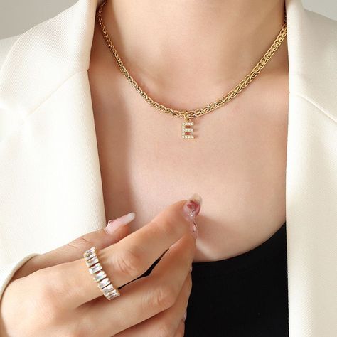 Collar Baño Oro 18k Letra Inicial E Brillitos Tejido Dragón-2