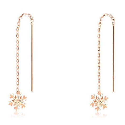 Aros Largo Cadena Copo De Nieve Oro Rosado 18k-0
