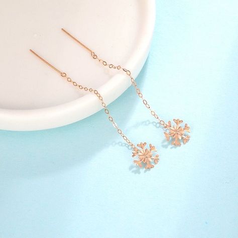 Aros Largo Cadena Copo De Nieve Oro Rosado 18k-1