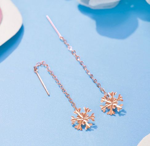 Aros Largo Cadena Copo De Nieve Oro Rosado 18k-2