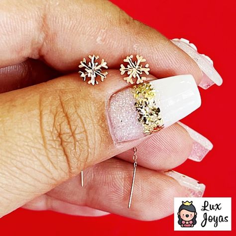 Aros Largo Cadena Copo De Nieve Oro Rosado 18k-5
