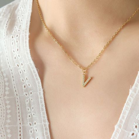 Collar Baño Oro 18k Letra Inicial Brillitos V-3