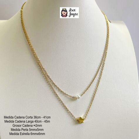 Collar Baño De Oro Amarillo 18k Doble Perla Estrella-3