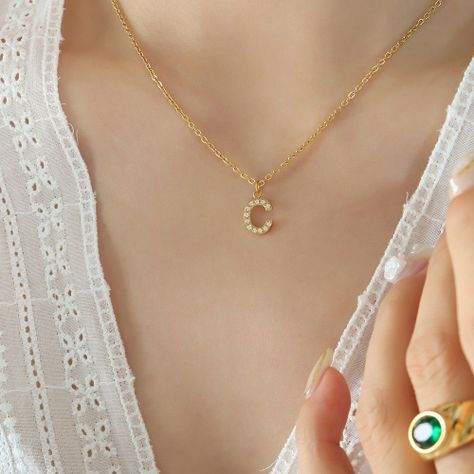 Collar Baño Oro 18k Letra Inicial C Brillitos-1