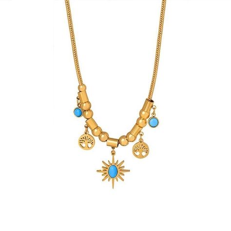 Collar Baño Oro 18k Árbol Vida Crisocola-0