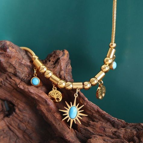 Collar Baño Oro 18k Árbol Vida Crisocola-1