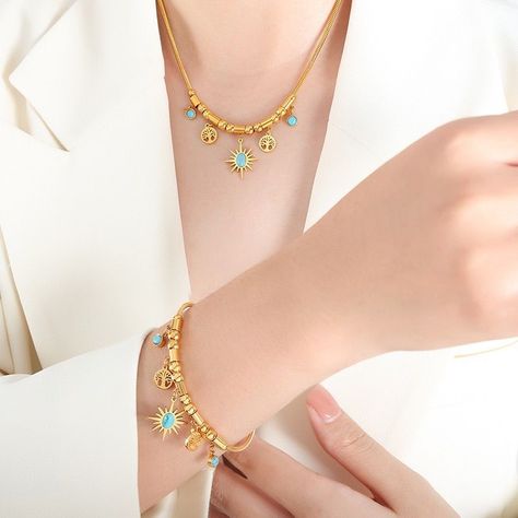 Collar Baño Oro 18k Árbol Vida Crisocola-2