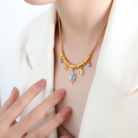 Collar Baño Oro 18k Árbol Vida Crisocola-3