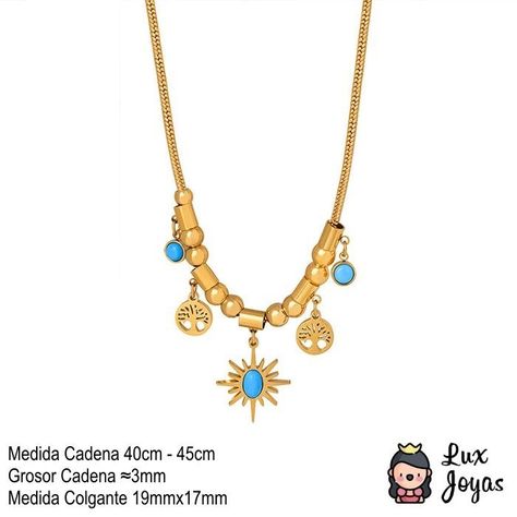Collar Baño Oro 18k Árbol Vida Crisocola-4