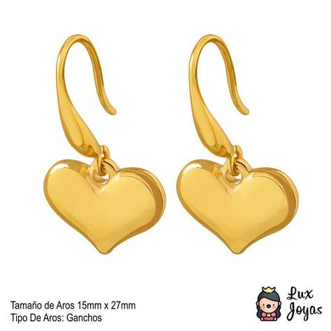 Aros Baño Oro Amarillo 18k Gancho Corazón-4