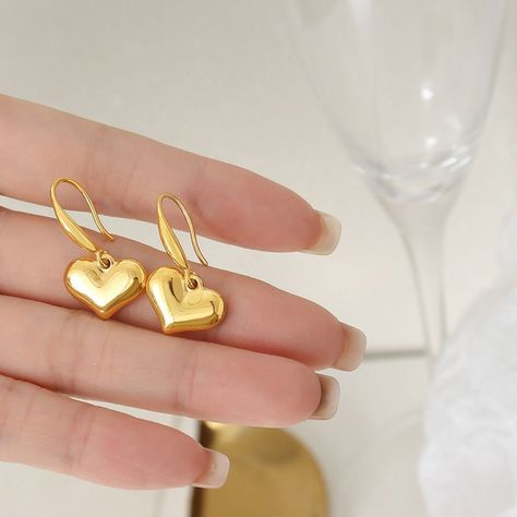 Aros Baño Oro Amarillo 18k Gancho Corazón-2