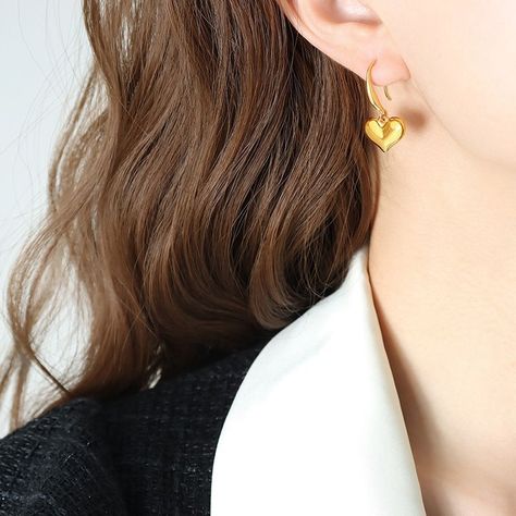 Aros Baño Oro Amarillo 18k Gancho Corazón-3