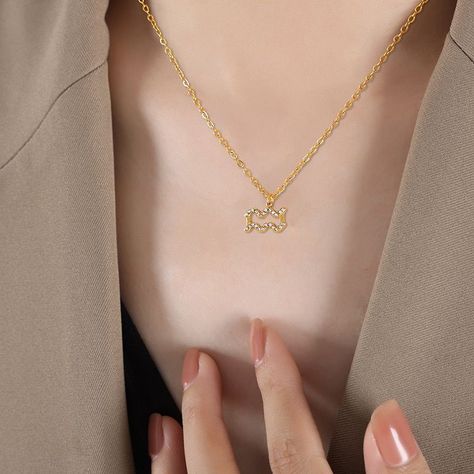 Collar Baño Oro 18k Signo Zodiaco Acuario-1
