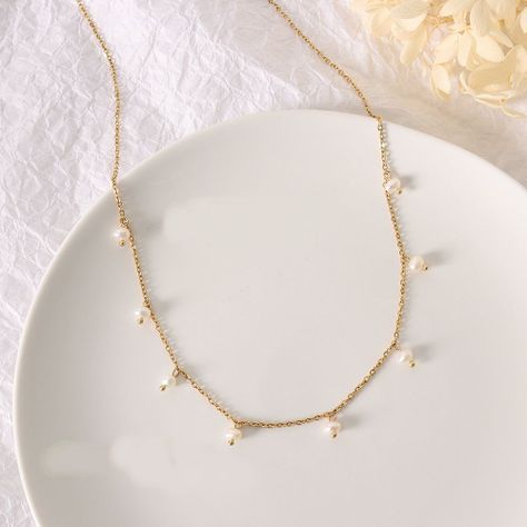Collar Baño Oro 18 Kilates 9 Perlitas Agua Dulce-1