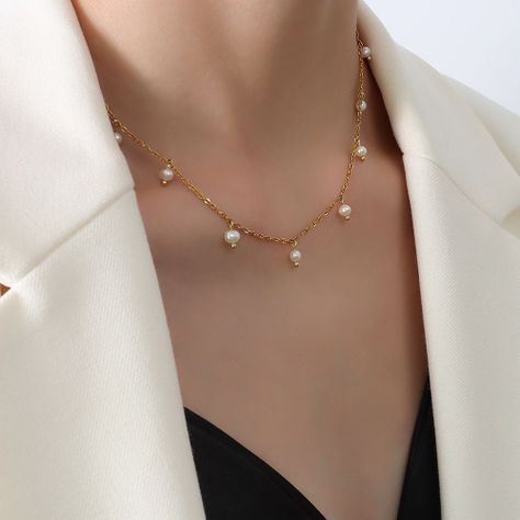 Collar Baño Oro 18 Kilates 9 Perlitas Agua Dulce-2