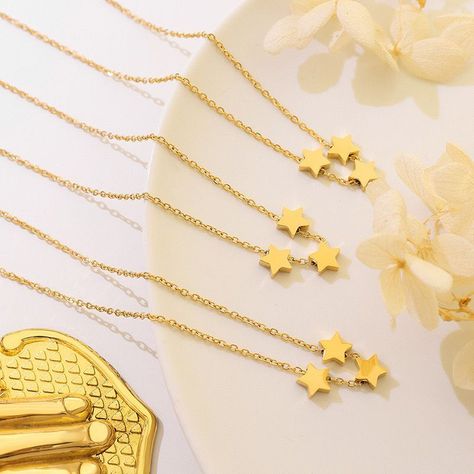 Collar Baño De Oro Amarillo 18k 3 Estrellas-1