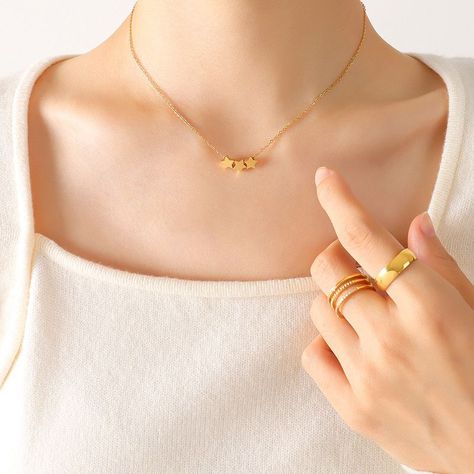 Collar Baño De Oro Amarillo 18k 3 Estrellas-3