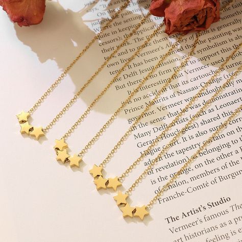 Collar Baño De Oro Amarillo 18k 3 Estrellas-2