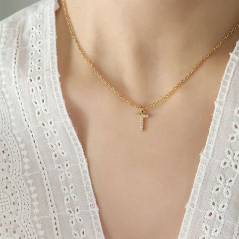Collar Baño Oro 18k Letra Inicial Brillitos T-3