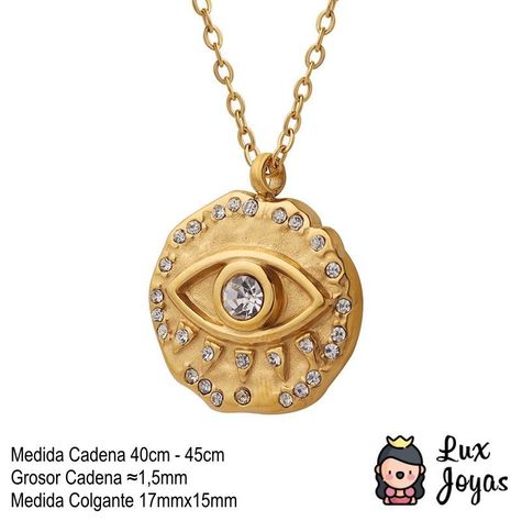 Collar Baño Oro 18k Disco Ojo Brillitos-4