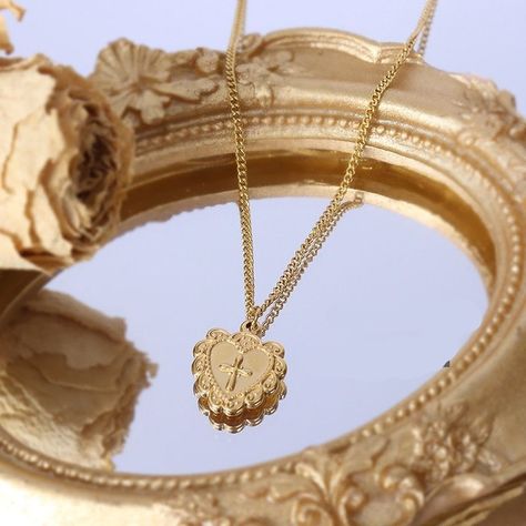 Collar Baño De Oro Amarillo 18k Corazón Dis Cruz-1