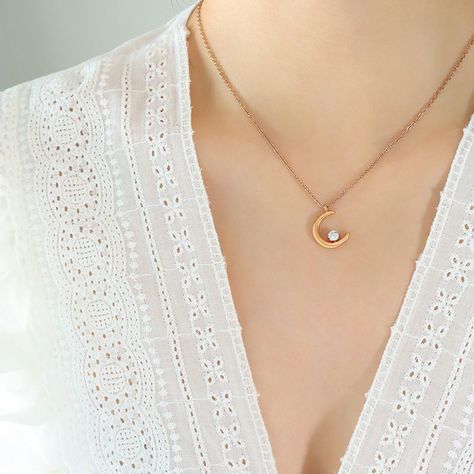 Collar Baño Oro 18 Kilates Luna Punto De Luz-2