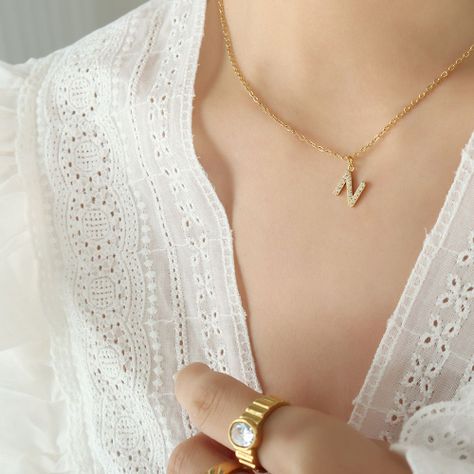 Collar Baño Oro 18k Letra Inicial Brillitos N-3