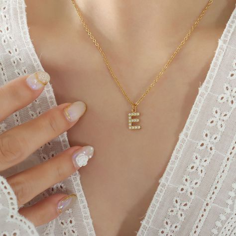 Collar Baño Oro 18k Letra Inicial E Brillitos-1