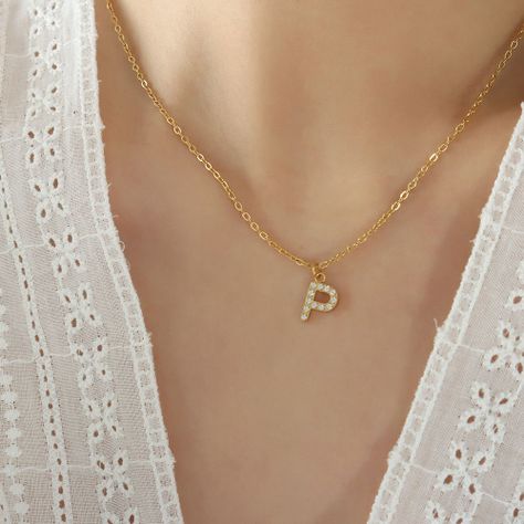 Collar Baño Oro 18k Letra Inicial Brillitos P-3