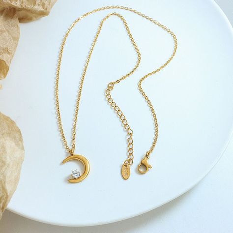 Collar Baño Oro 18k Luna Punto De Luz-1