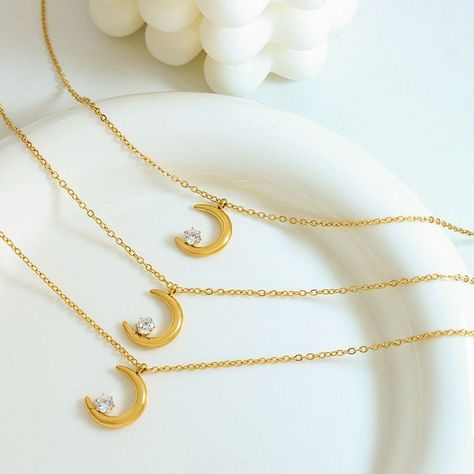 Collar Baño Oro 18k Luna Punto De Luz-2