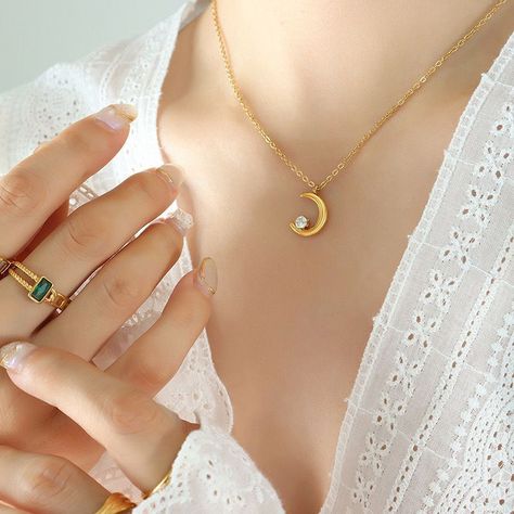 Collar Baño Oro 18k Luna Punto De Luz-3