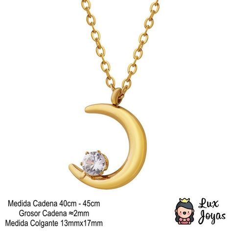 Collar Baño Oro 18k Luna Punto De Luz-4