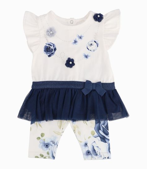 Conjunto Recién Nacida Con Tul y Flores Limonada Azul Marino-0