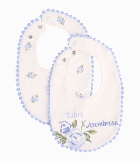Set 2 Baberos Con Flores Azules Recién Nacida Crudo Limonada-0