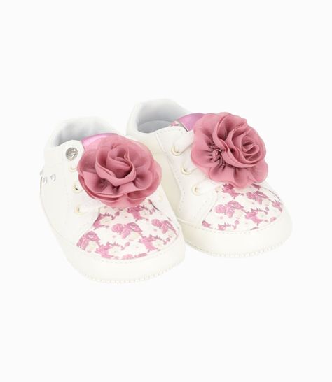 Zapatilla recién nacida con flores blanco Limonada-0