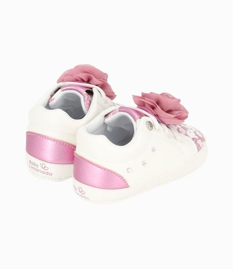 Zapatilla recién nacida con flores blanco Limonada-2
