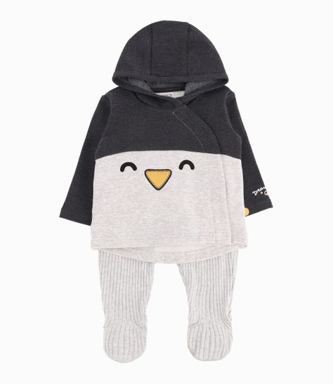 Conjunto Recién Nacido Pinguino Con Cierre Lateral B&B Gris-0