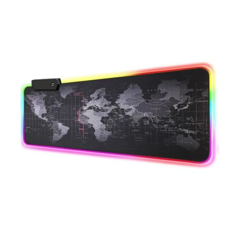 Mouse Pad Gamer Xl Antideslizante Mapamundi Rgb 80x30cm Negro-0