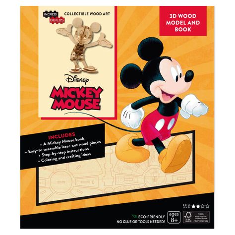 Walt Disney Mickey Mouse Libro y Modelo Armable En Madera-0