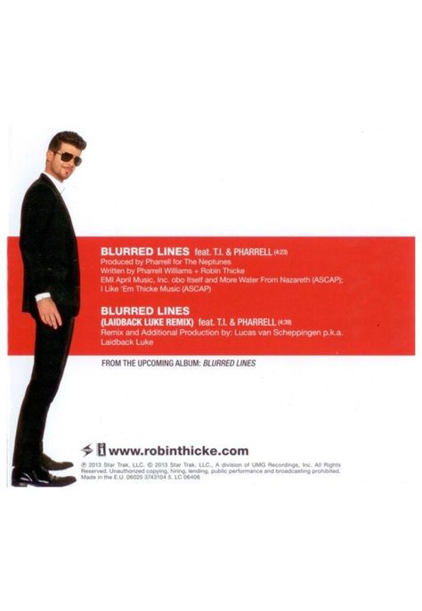 ROBIN THICKE feat. T.I. + PHARRELL - BLURRED LINES | CD SINGLE USADO-1