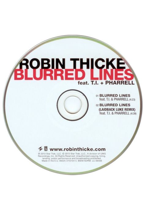 ROBIN THICKE feat. T.I. + PHARRELL - BLURRED LINES | CD SINGLE USADO-2