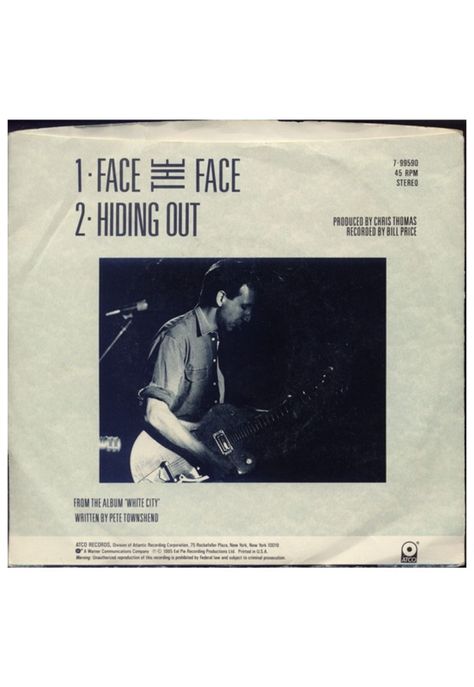 PETE TOWNSHEND - FACE THE FACE | 7" SINGLE VINILO USADO-1