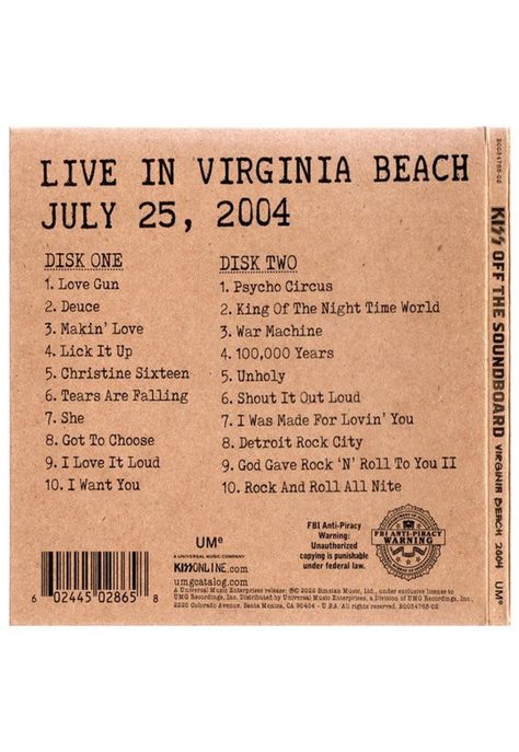 KISS - OFF THE SOUNDBOARD: LIVE IN VIRGINIA BEACH (2CD) | CD-1
