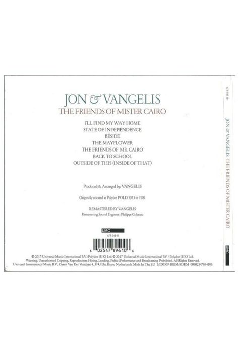 JON & VANGELIS - FRIENDS OF MISTER CAIRO | CD-1
