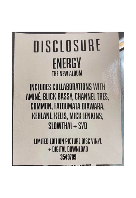 DISCLOSURE - ENERGY (PICTURE DISC) (2LP) | VINILO-2