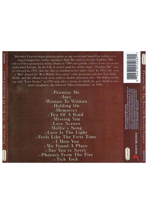 BEVERLEY CRAVEN - PROMISE ME: THE BEST OF | CD-1
