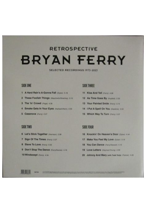 BRYAN FERRY - RETROSPECTIVE: SELECTED RECORDINGS 1973-2023 (2LP) | VINILO-1